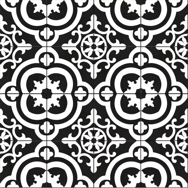 tile4 allen + roth Cementina Black and White 8-in x 8-in Glazed Ceramic Encaustic Floor and Wall Tile